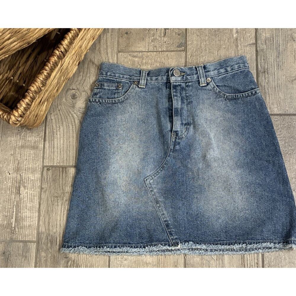 Vintage Premium Italian Denim Take Two Medium Wash Mini Skirt Raw Hem Y2K Size 0